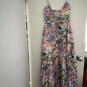 Astr Blythe Floral Midi Dress in Lavender, Peach & Olive